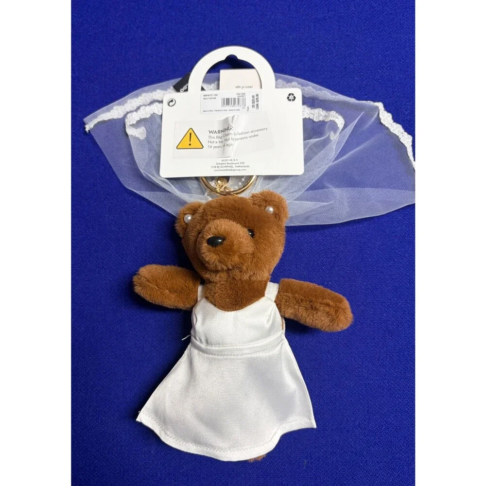 ALDO Wedding Bride Teddy Bear Plush Bag Charm Keychain NEW